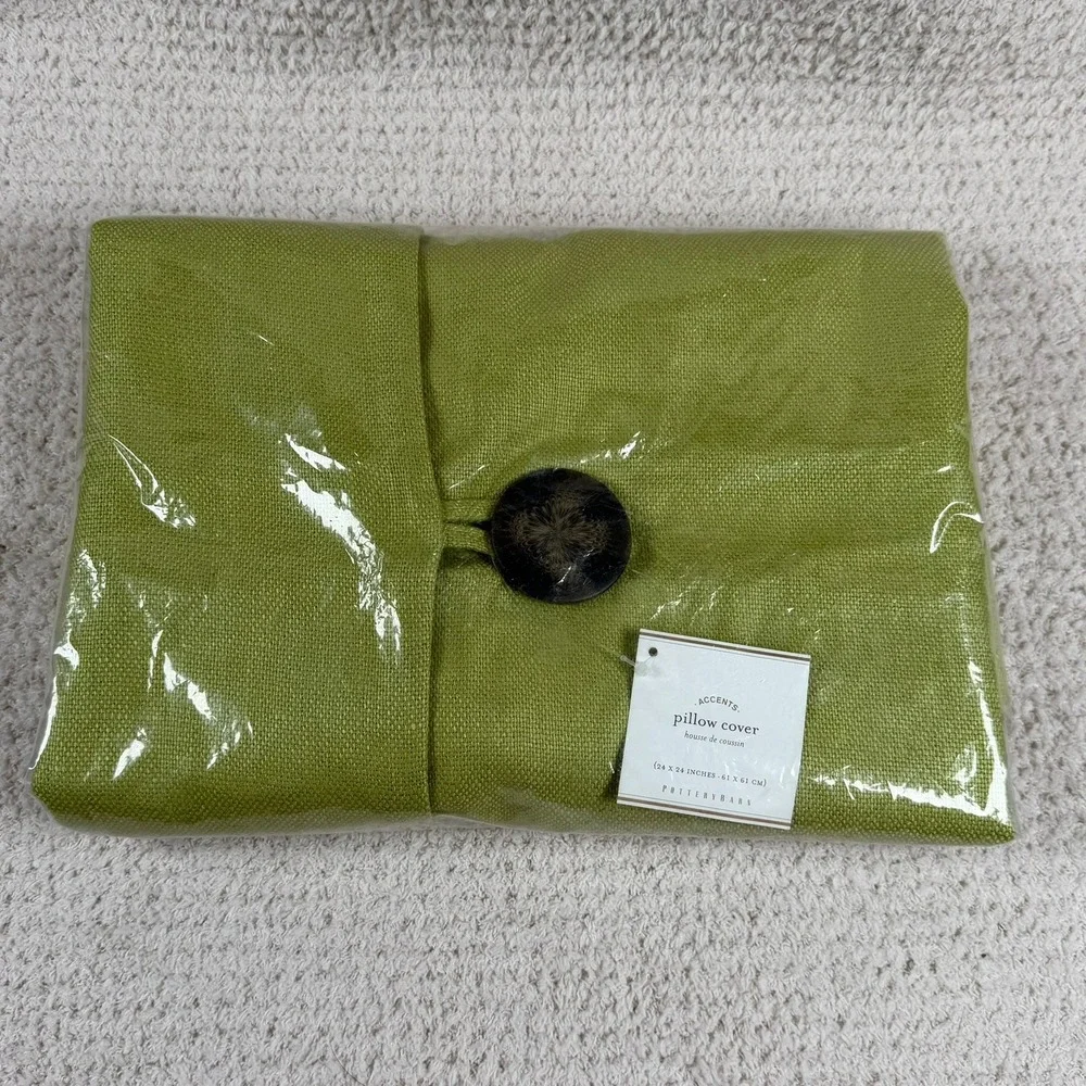 Pottery Barn Accents Green Textured Pillow Cover 24x24‎ Button Closure